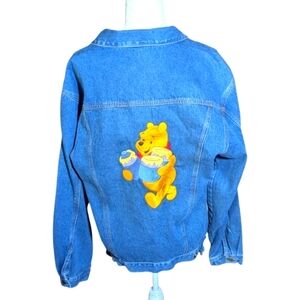 Vtg Disney Winnie The Pooh Denim Trucker Jean Jacket Honeypots Embroidery Sz L
